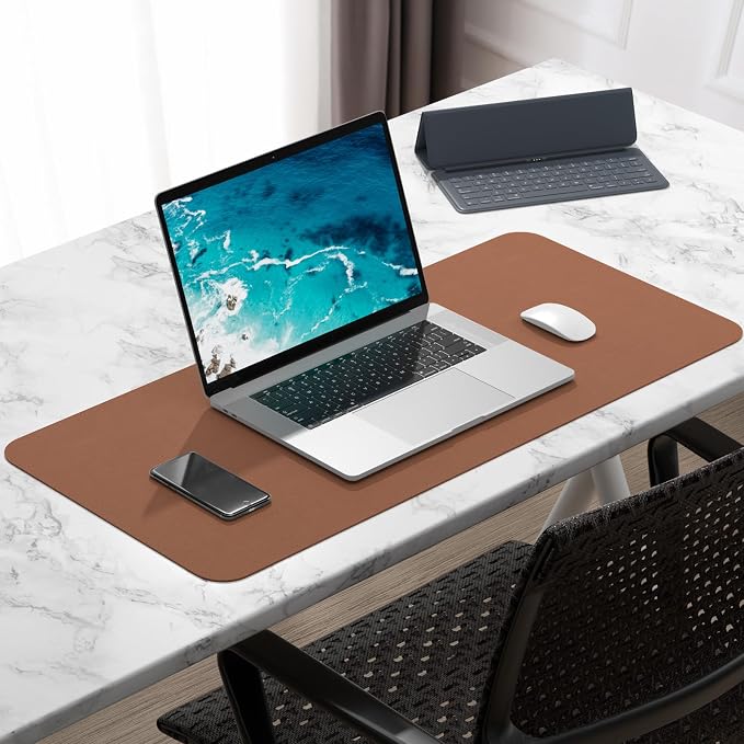 Hsurbtra Desk Pad, 30" x 14" PU Leather Desk Mat, XL Extended Mouse Pad, Waterproof Desktop Blotter Protector, Non-Slip Ultra Thin Large Laptop Keyboard Writing Mat for Office Home, Dark Apricot - Image 7