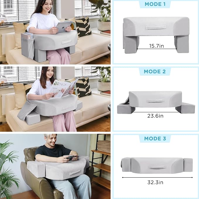 Reading Pillow Lap Desk with Adjustable Arm Support, Grey - Image 6