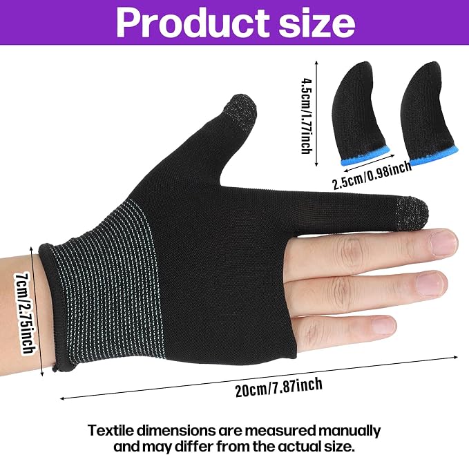2 Pairs Mobile Gaming Gloves, Ultra-Thin Mobile Gaming Gloves Touchscreen Game Finger Sleeves Game Glove for Sweaty Hands Anti-Sweat Finger Sleeve Breathable for Phone Tablet Players Streamer - Image 2