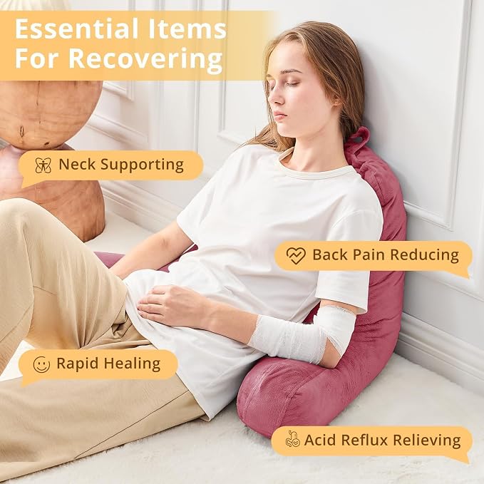Sasttie Reading Pillow for Bed, Back Pillow for Sitting Up, Rose Pink - Image 6