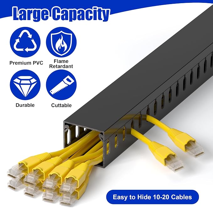 1.4"H x 1.6"W Cable Raceway, 66in Under Desk Wire Management Channel, Black - Image 3