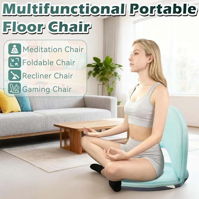 Floor Chair Floor Cushion Folding Padded Gaming Chair Adjustable 5-Position Floor Seat with Back Support for Kids Adult Great for Gaming Reading Meditating - Image 3