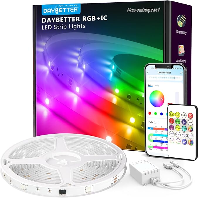 DAYBETTER 100ft Smart IC LED Strip Lights, BGRIC LED Lights for Bedroom, DIY Multiple Colors on One Line, App Control Color Changing Strip Lighting Music Sync Home Decor(1 Roll) by DAYBETTER