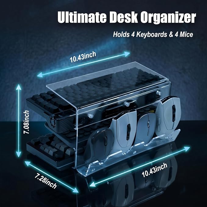 Keyboard Stand & Organizer, 3-Tier Transparent Acrylic Holds 4 Keyboards & 3 Mice, Includes Anti-Slip Pads, Brush & Dust Cloth for Gaming Setup & Home Office, Mechanical Keyboard Display Storage Rack - Image 7