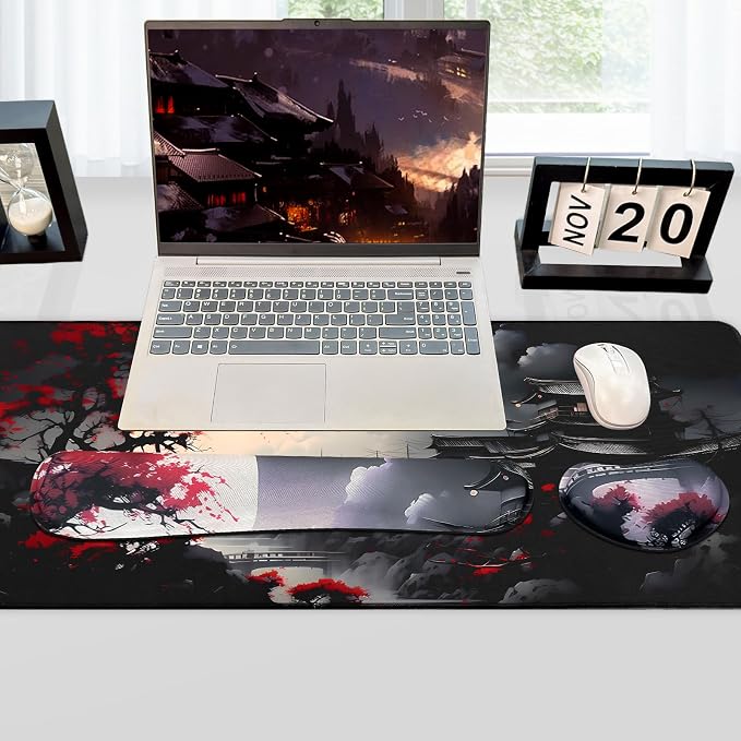 3-in-1 Large Gaming Mouse Pad Set, Anime Mouse Pad with Wrist Rest, Large Mousepads for Keyboard and Mouse with Non-Slip Rubber Base,Suitable for Office,Home,31.5 x 11.8 Inch - Image 7