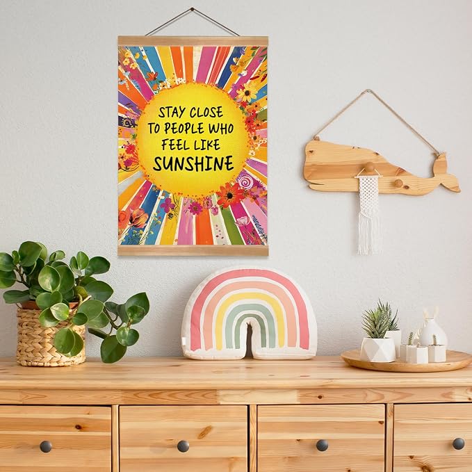 ZTGDA Inspirational Wall Art Posters,Sunshine Quote Canvas Print with Wooden Hanger,Rainbow Floral Boho Wall Decor,Positive Poster for Office,Teen Girls Room,Classroom,Nursery 12x16inch - Image 7
