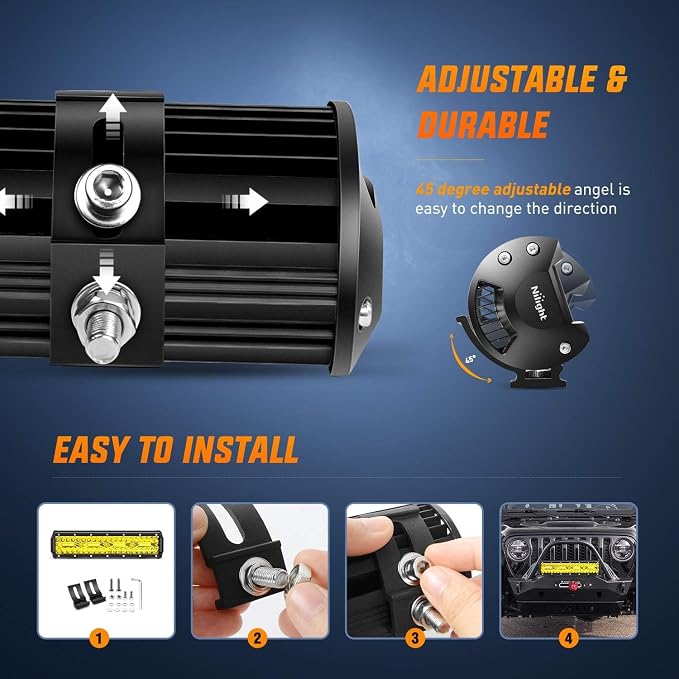 Nilight - 18033C-A 12 Inch 240W Amber Lights Triple Row Spot & Flood Combo 30000LM Bar Driving Boat Led Off Road Lights for Trucks, 2 Years Warranty - Image 3