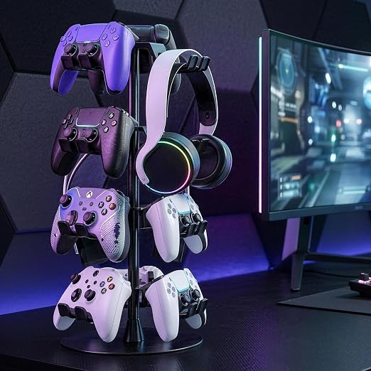 Controller Holder Stand 3 Tiers for Desk, Aluminum Alloy Rotatable Gaming Headset Stand for PS5/PS4/Xbox/Switch2/PS Controller/Headphone Holder for 9 Packs Controller - Image 7