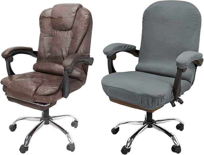 NeColorLife Office Chair Cover with Armrest Covers,Large,Gray | Stretch Thick Jacquard Fabric Fits Most High-Back Executive and Desk Chairs; Machine Washable,Includes 2 Armrest Covers by NeColorLife