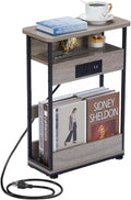 YEAKOO Narrow Side Table with Charging StationSmall Spaces Narrow End Table by YEAKOO