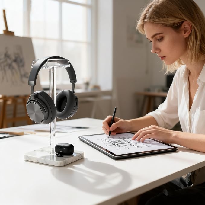 Acrylic Marble Headset Headphone Holders for Office Gaming Station - Image 2