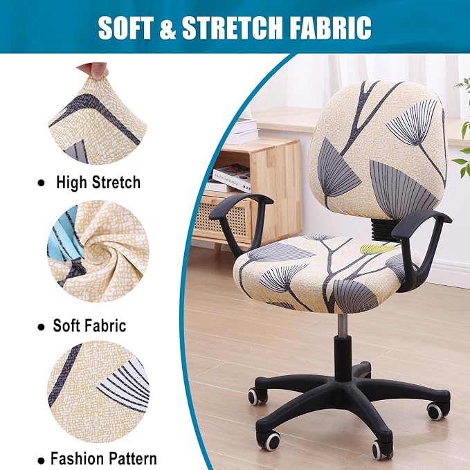 Smiry Stretch Printed Office Computer Desk Chair Covers for Seat & Backrest | Stretch Fit, Soft Fabric Universal Washable Removable, Anti-Dust Rotating Chair Slipcovers Protector - Image 6