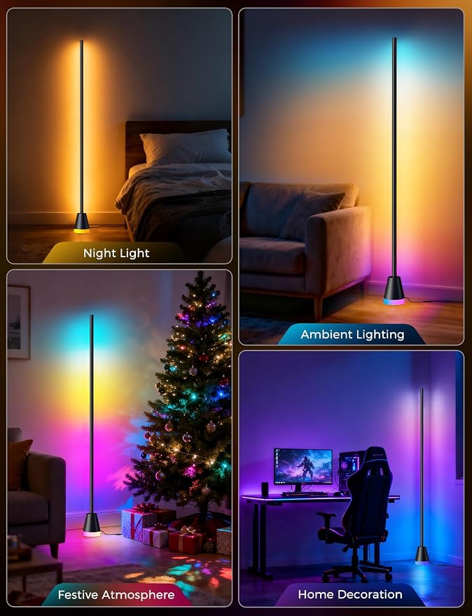 RGB Corner Floor Lamp, Smart Modern LED Mood Light, Glossy Black - Image 8
