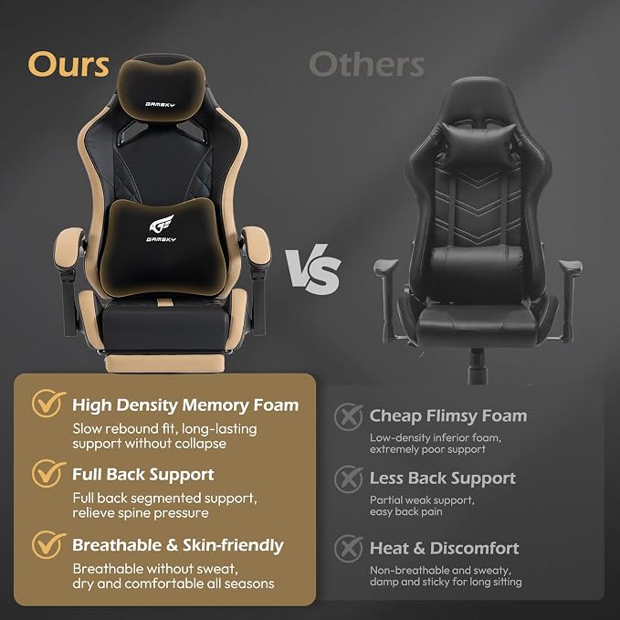Ergonomic Gaming Chair for Adults with Footrest - PU Leather Computer Gamer Chair with Memory Foam Headrest & Lumbar Pillow, Reclining Silla Gamer Video Game Chair for Home Office, Black & Yellow - Image 5