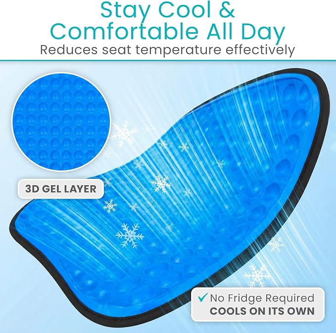 Vive Cooling Gel Wheelchair Seat Cushion - for Coccyx, Orthopedic Back | Support, Sciatica & Tailbone Pain Relief, Breathable 3D Gel Core Cover, Ideal for Office, Chair, Car, Gaming, Wheelchair - Image 3