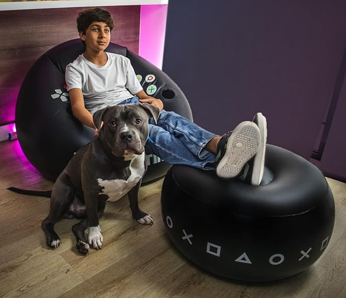FranFusion Inflatable Gaming Chair for Kids & Teens with Cup Holders and Side Pocket - This Air Bean Bag Game Chair is The Perfect Furniture for Gamer Room Décor (Gaming Time with Ottoman) - Image 2