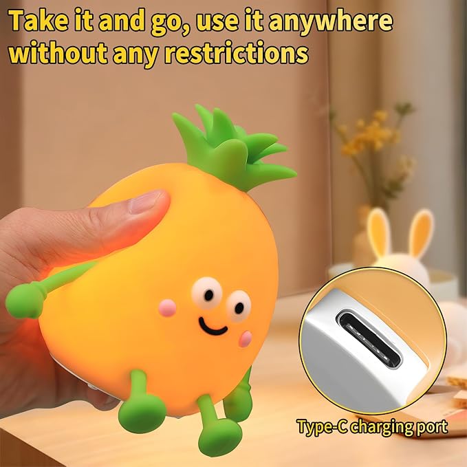 Pineapple Night Light,USB Rechargeable Touch Control Lamp with 7-Color RGB & 30-Min Timer, 3-Level Dimmable Anti-Blue Light Bedside Lamp for Kids Adults Home Party Camping - Image 5