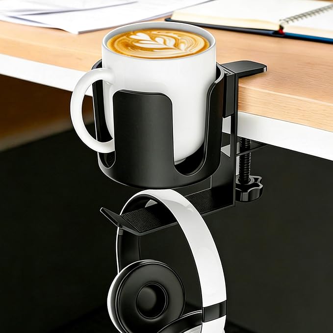 Deeper Desk Cup Holder Clip On Clamp with Buckle Hook for Office by JAXYOOM