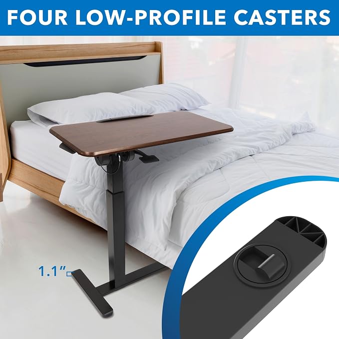 Mount-It! Overbed Table with Wheels, Tilting Adjustable Height Walnut - Image 4
