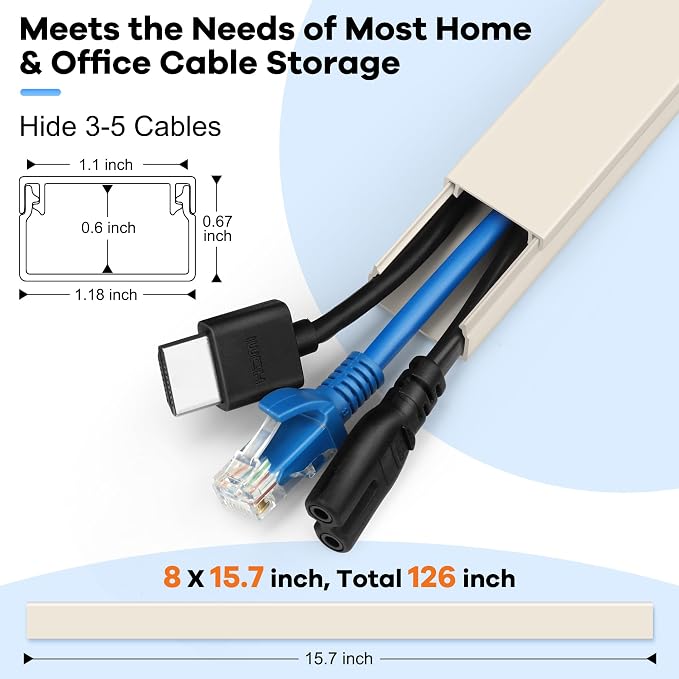 126in Cord Hider Kit, ZhiYo Wire Hiders for TV on Wall, Paintable Cable Management Kit, Wire Cover for Wall Mount TV, Beige Cable Raceway, Cord Cover Wall Wire Management Kit, 8xL15.7in W1.18inH0.67in - Image 2