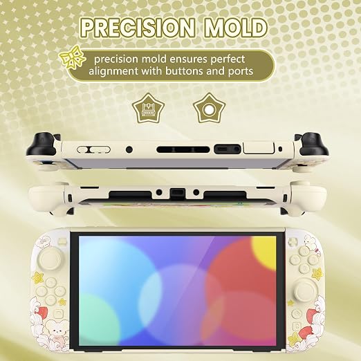 PlayVital Protective Case for Nintendo Switch 2 - Kawaii Dockable Hard Case Shell for Switch 2 with Thumb Grip & Sticker & Button Caps, Anti-Scratch, Shockproof Cover Skin - Creamy Mousie Picnic - Image 5