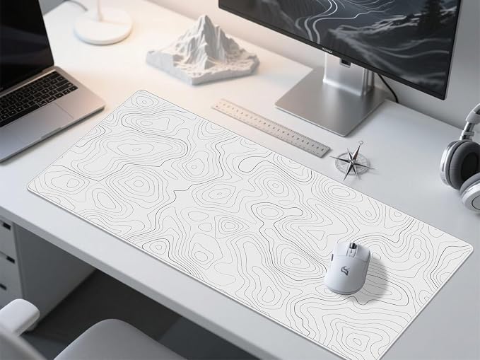 Rinaze Extra Large Gaming Mouse Pad with White Topographic, XXL Mousepad, Big Mouse Mat Desk Pad, Non Slip Keyboard Pad for Gaming Computer Laptop PC Office Desk Accessories - Image 9
