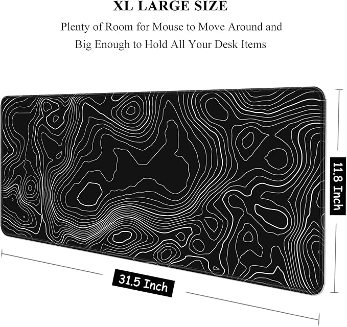 Auhoahsil Large Mouse Pad, XXL Desk Pad, Extened Mousepad 31.5" x 11.8", Non-Slip Rubber Base, Stitched Edges, Superior Surface, Gaming Keyboard Mat, Waterproof Desk Pad, Black Contour - Image 2