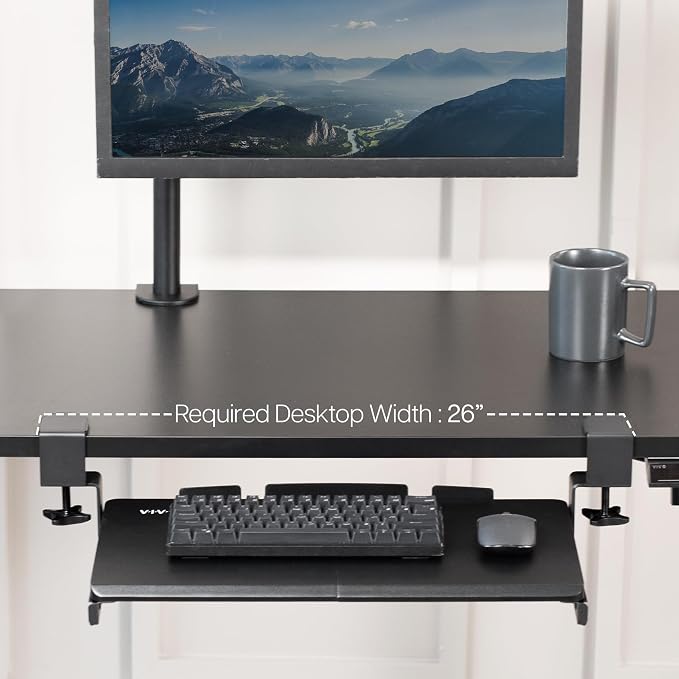 VIVO Small Keyboard Tray, Under Desk Pull Out with Extra Sturdy C Clamp Mount System, 20 Inches (26 Inches Including The Clamps) x 11 Inches Slide-Out Platform Computer Drawer for Typing, Black, - Image 5