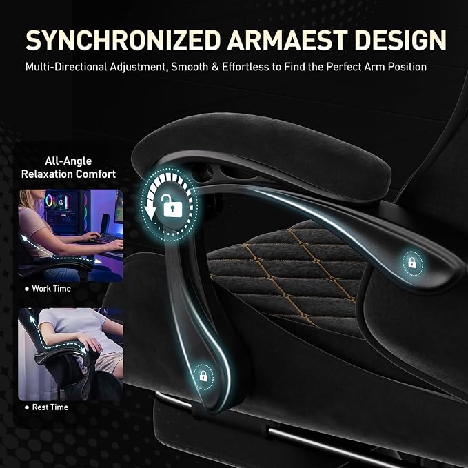 HLDIRECT Massage Recliner Gaming Chair with Footrest for Adults, Black | 300lbs Capacity, Ergonomic Office Computer Chair, Lumbar Support, Breathable Fabric, Headrest, 360° Swivel, Metal Frame - Image 8