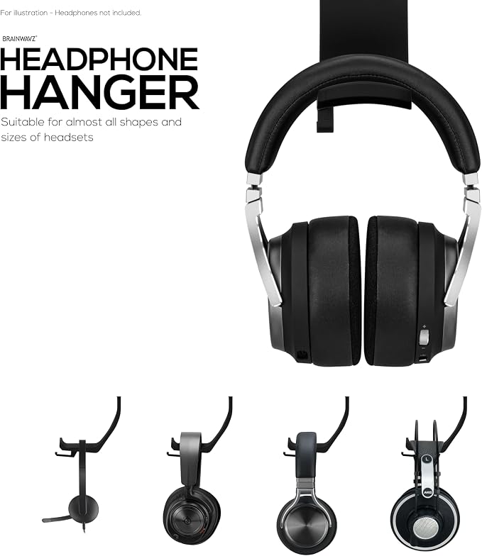 BRAINWAVZ Claw - Under Desk Headphone Hanger Stand, Screw in Place, Easy to Install with Adjustable Mounting Clamp, Suitable for All Headsets, Black - Image 5
