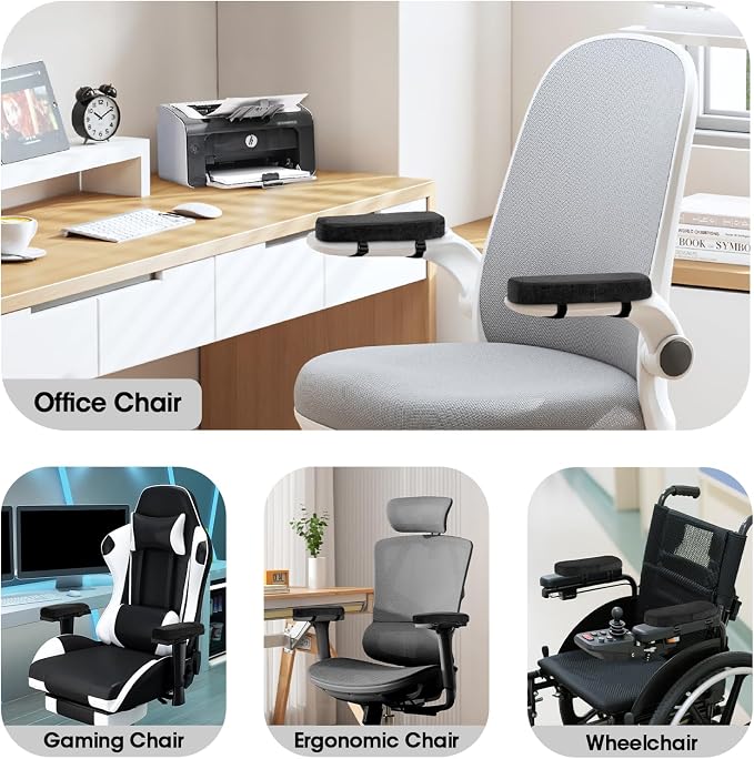 ZNCMRR 2 Pack Office Chair Armrest Pads Covers with Memory Foam(Black) | Adjustable Elbow Pillow for Forearm Pressure Relief, Arm Rest Covers for Office Chairs, Wheelchair, Comfy Gaming Chair - Image 7