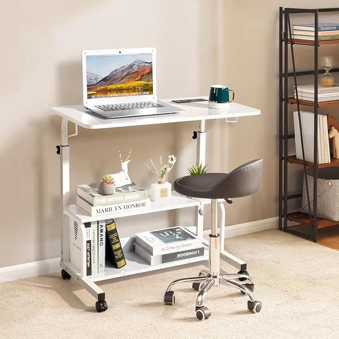 Karl home 31.5" Portable Rolling C-Shaped Computer Desk on Wheels, White - Image 9