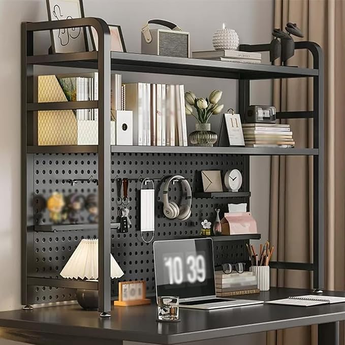 Computer desk with pegboard, gaming table with storage shelf, equipped with installation tools, modern study desk, suitable for home office bedroom storage(Black,55cm) by Unknown