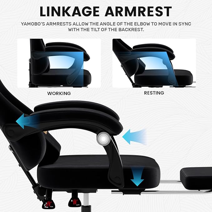 Gaming Chair with Footrest, Game Chair with Lumbar and Headrest Massage Support for Adults, Ergonomic Fabric High Back Computer Desk Gamer Chair with 360°Swivel Wheels for Office, Black - Image 8
