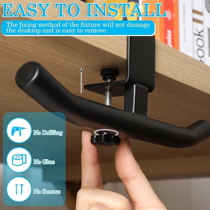 Geelin Bag Hook for Desk Table Heavy-Duty Backpack Hanger Clamp On Purse Holder Adjustable Under Desk Bag Hook for Headphones Handbag Hanger for Classroom Dorm Back to School(Black) - Image 3