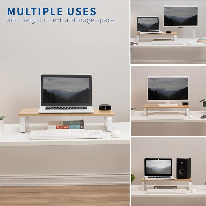 VIVO 24 inch Monitor Stand, Wood and Steel Desktop Riser, Screen, Keyboard, Laptop, Small TV, Ergonomic Desk and Tabletop Organizer, Light Wood, STAND-V000WM - Image 6