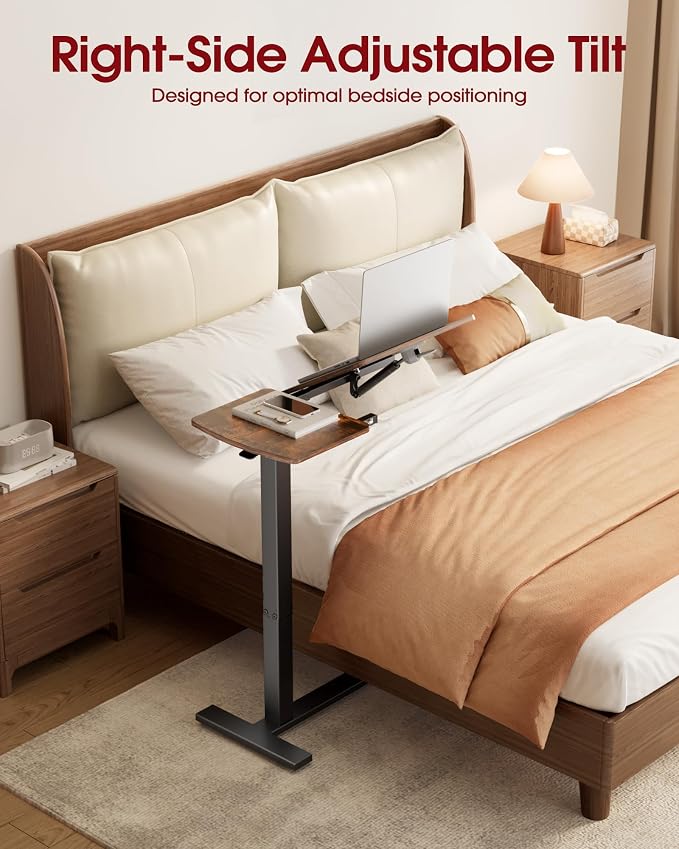 Sakugi Overbed Bedside Table with Wheels, Right-Side Tilt Top, Laptop Desk - Image 6