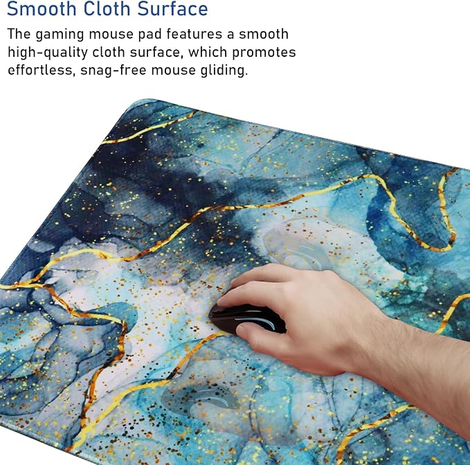 Large Mouse Pad with Stitched Edges, (35.4X15.7In) Durable Non-Slip Natural Rubber Base, Waterproof Computer Keyboard Pad Mat for Esports Pros/Gamer/Desktop/Office/Home, MarbleBlue - Image 5