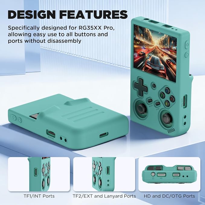 for Anbernic RG35XX Pro Retro Handheld Game Console Case, Soft Silicone Protective Cover with Waterproof, Dustproof & Shockproof, Protective Case with Lanyard, Compatible with RG35XX Pro (Pine Green) - Image 3