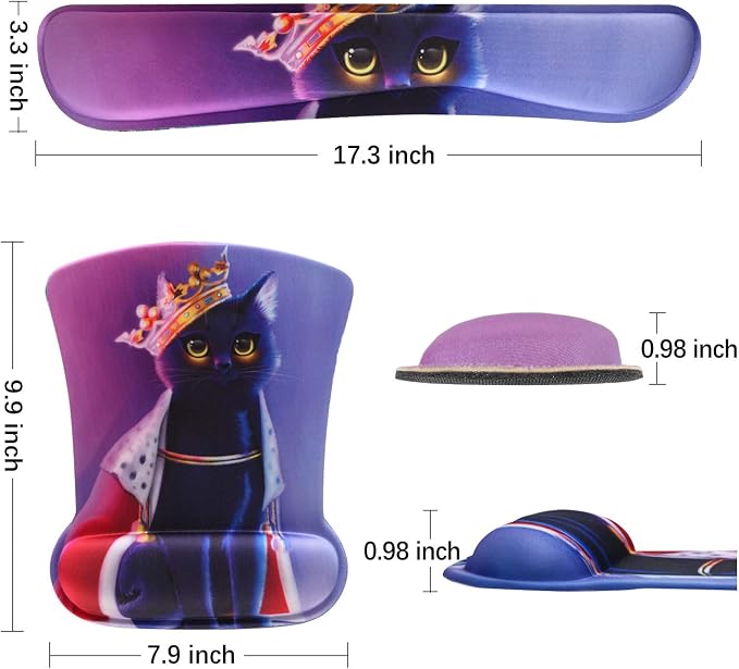 ToLuLu Keyboard Mouse Pad Wrist Rest Set, Gel Ergonomic Mouse Pads Wrist Support for Computer Laptop Home Office, Mousepad Keyboard Wrist Support Memory Foam for Easy Typing Pain Relief, Cat Princess - Image 6
