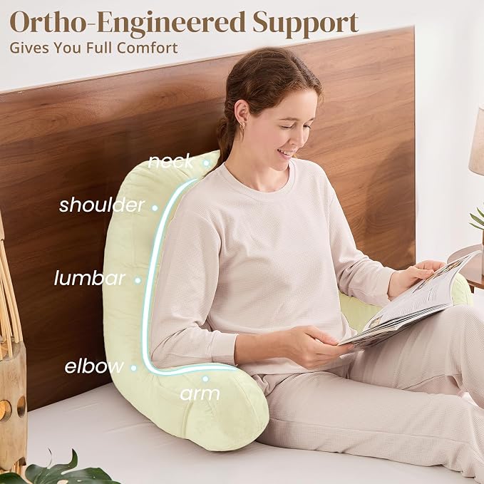 Sasttie Reading Pillow for Bed, Back Pillow for Sitting Up, Cream - Image 4