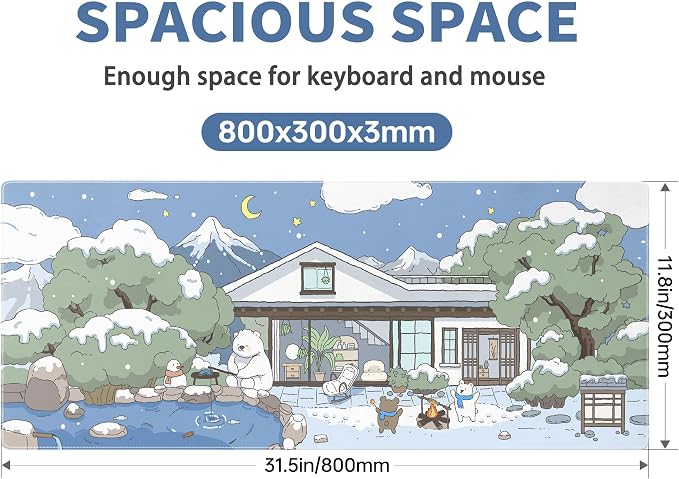Kawaii Mouse Pad Large Desk Mat Extended Keyboard Mouse Pad Cute Mousepad with Non-Slip Base and Stitched Edge Funny Bear Mouse Mat Desk Pad 31.5 x 11.8 in Mouse Pads for Desk Decor Home Office Gaming - Image 2