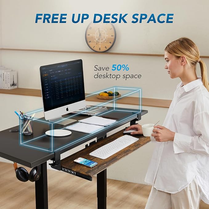 AX WABER Keyboard Tray Under Desk Pull Out with Extra Sturdy C Clamp Mount System, 32.8 (38 inch Including Clamps) x 12 Inch Slide-Out Platform Computer Drawer for Typing Vintage AX01WG202 - Image 2