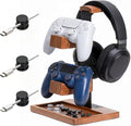 Headset Stand with Dual Controller Holder, Solid Wood | Headphone Stand with Storage Base, Gaming Equipment Accessories for Desk, Controller Holder for Gamers by Guhiwuk
