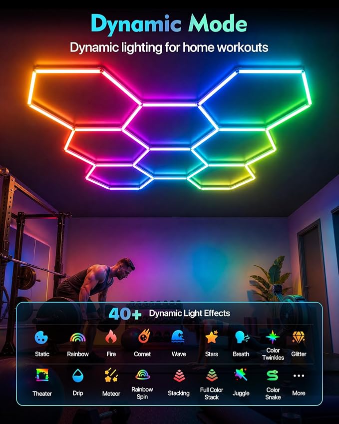 Hexagon Garage Lights, 8-Hex RGB, DIY Lighting Effects, Music Sync - Image 6