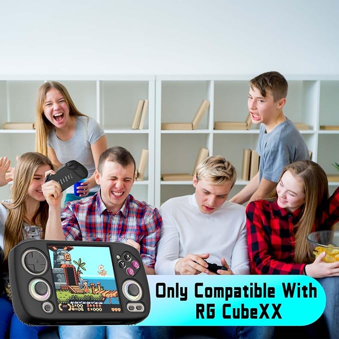 for Anbernic RG CubeXX Silicone Case, Soft Protective Cover Case for RG Cube XX, Drop & Scratch Resistant Washable for RGcubeXX Retro Handheld Game Console Accessories with Lanyard (Black) - Image 2