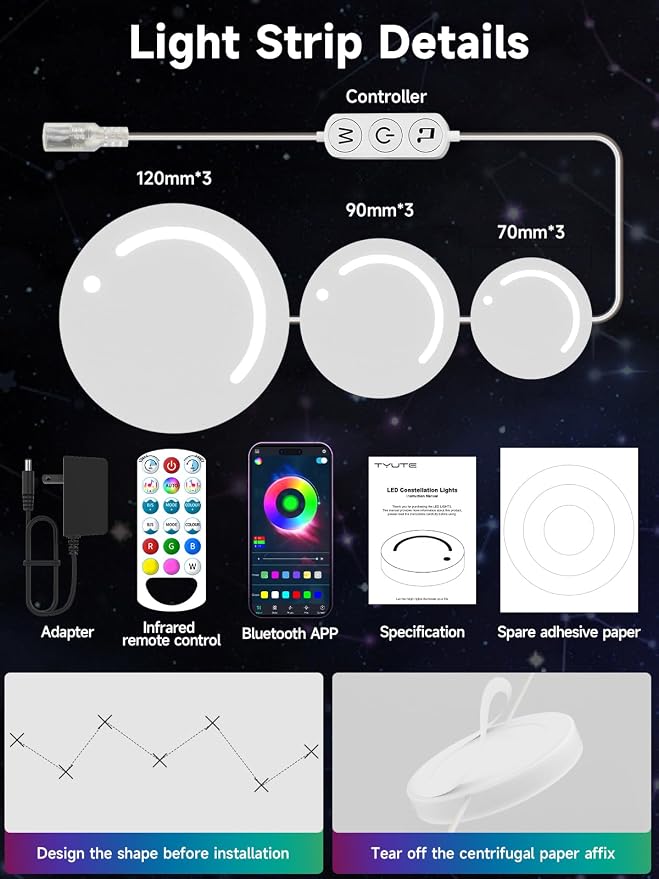 GIPOYENT Smart Wall Light, 9-Piece LED DIY Constellation Light, RGB Color Changing, Music Sync, App & Remote Control, Ambient Lighting for Bedroom, Living Room, Gaming, and Home Decor - Image 6