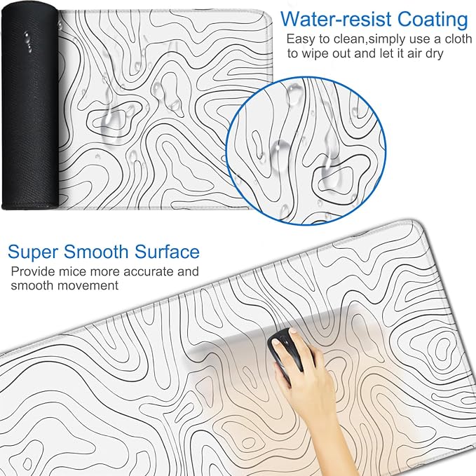 Extended Mouse Pad, 31.5x15.7 inch Large Gaming Computer Keyboard Mouse Mat, Water Resist Non-Slip Mousepad Rubber Base Long XXL Desk Mouse Pad for Work & Gaming, Office & Home, White Black Lines - Image 3