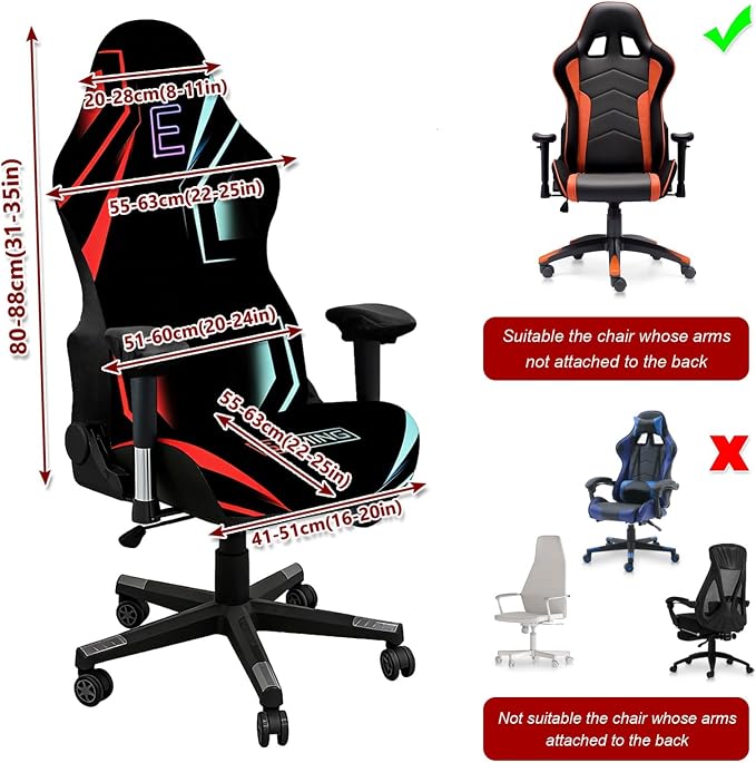 Water Repellent Gaming Chair Cover,3D Printing Fit Cat Scratch Proof | Stretchy,Letter Design,Non-slip,Soft Breathable,Easy to install Gaming Chair Seat Cover with 2Pcs Armrest Slipcover(Letter W) - Image 5