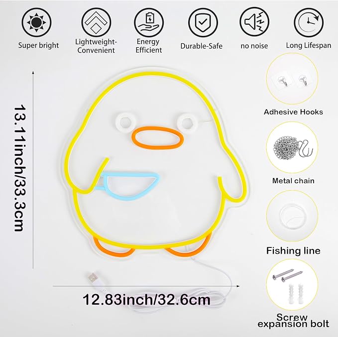 Duck Neon Sign USB Powered Dimmable Cute Yellow Duck LED Wall Light - Image 7